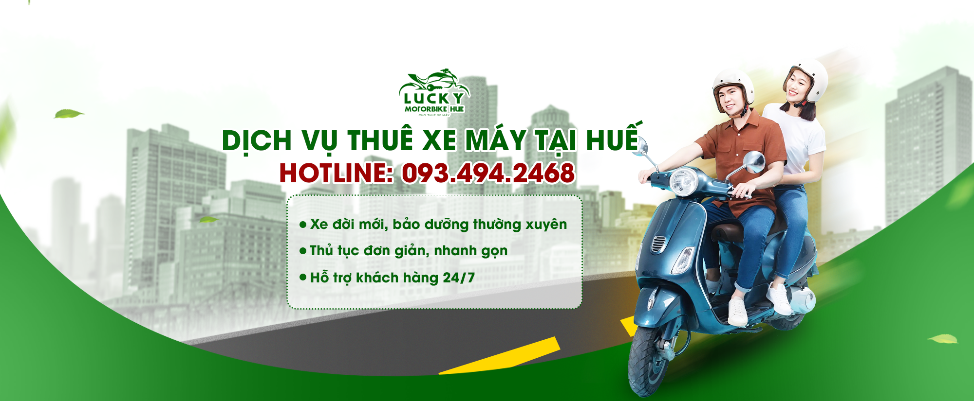 Liên hệ Lucky Travel Car khi cần thuê xe máy tự lái, thuê xe ga, xe máy điện, thuê xe số tại Huế
